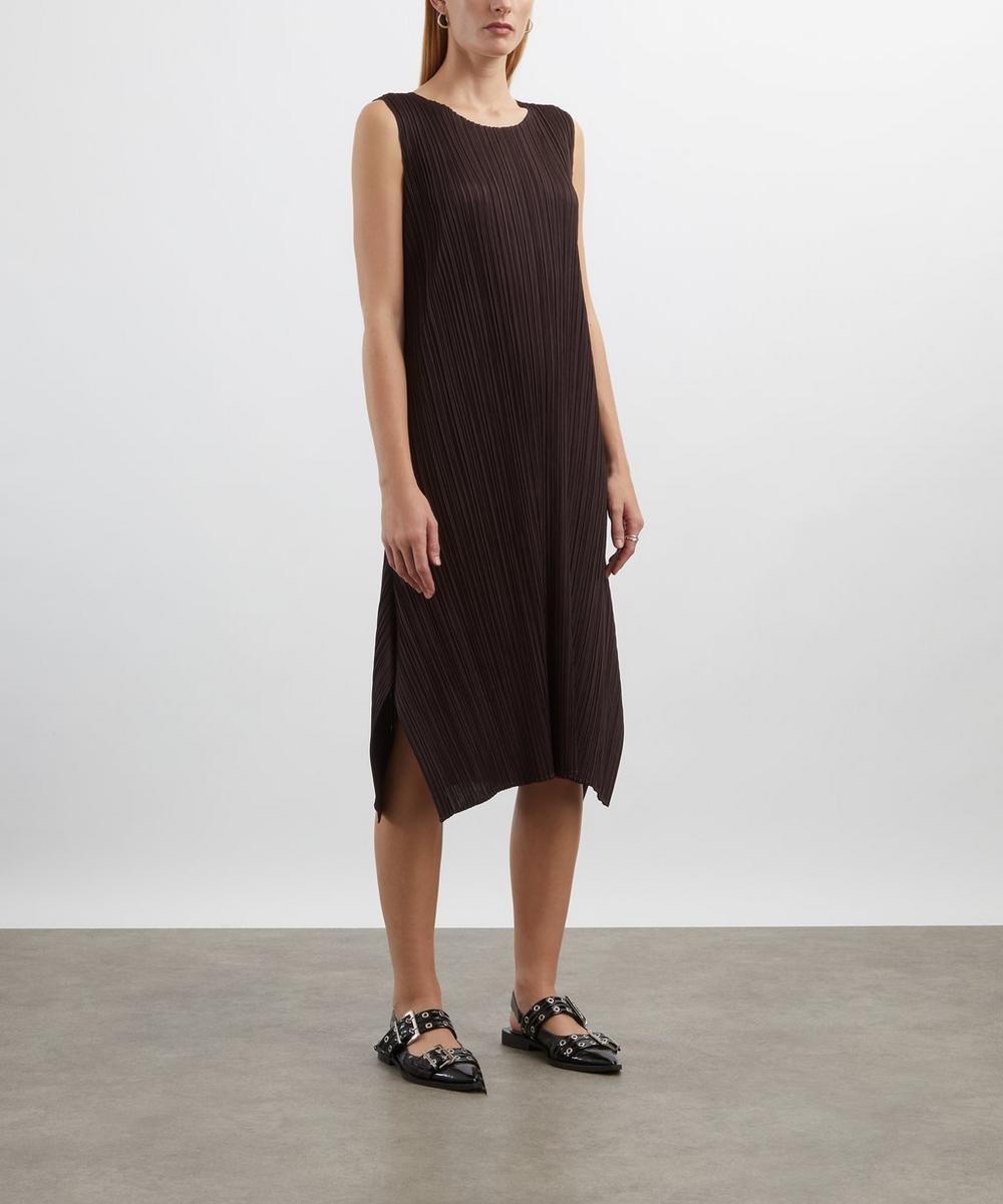 Liberty London Pleats Please Issey Miyake MONTHLY COLOURS: JULY Dark Brown Pleated Midi Dress