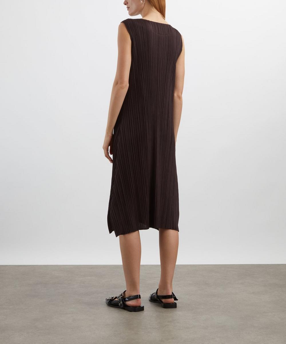 Liberty London Pleats Please Issey Miyake MONTHLY COLOURS: JULY Dark Brown Pleated Midi Dress