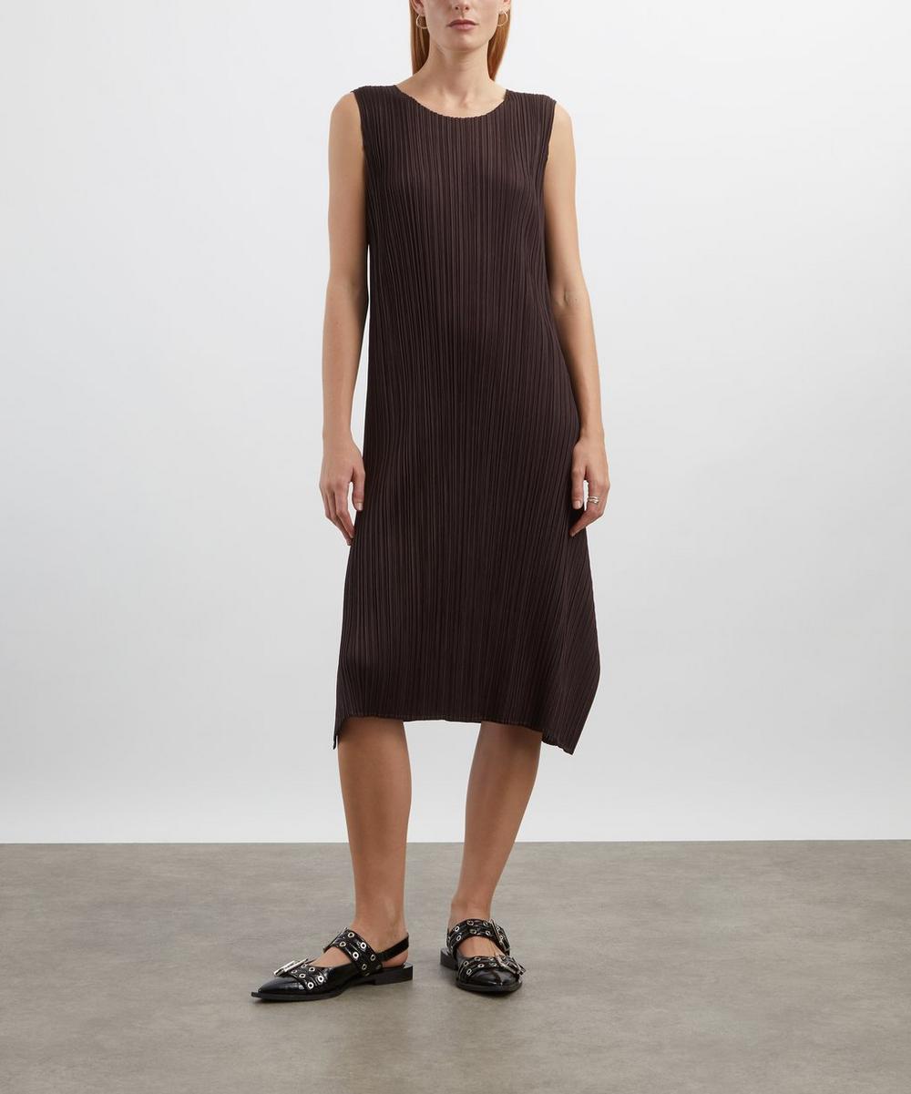 liberty london Pleats Please Issey Miyake MONTHLY COLOURS: JULY Dark Brown Pleated Midi Dress