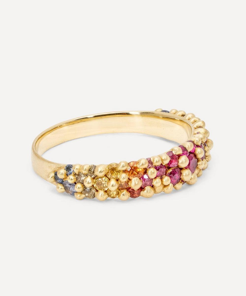 Liberty London Polly Wales 18ct Gold Hot Pink Rainbow River Band Ring