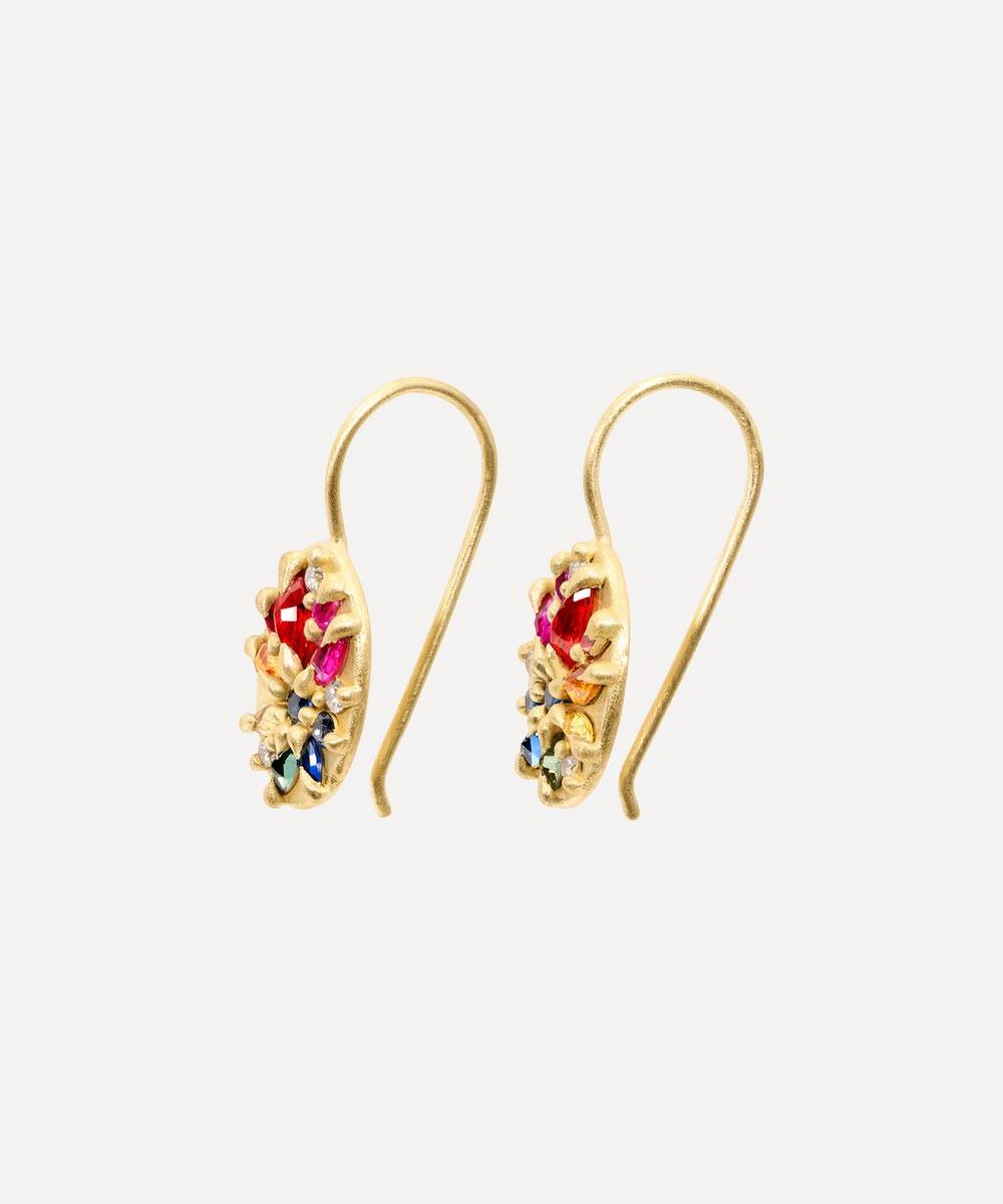 liberty london Polly Wales 18ct Gold Rainbow Lotus Drop Earrings