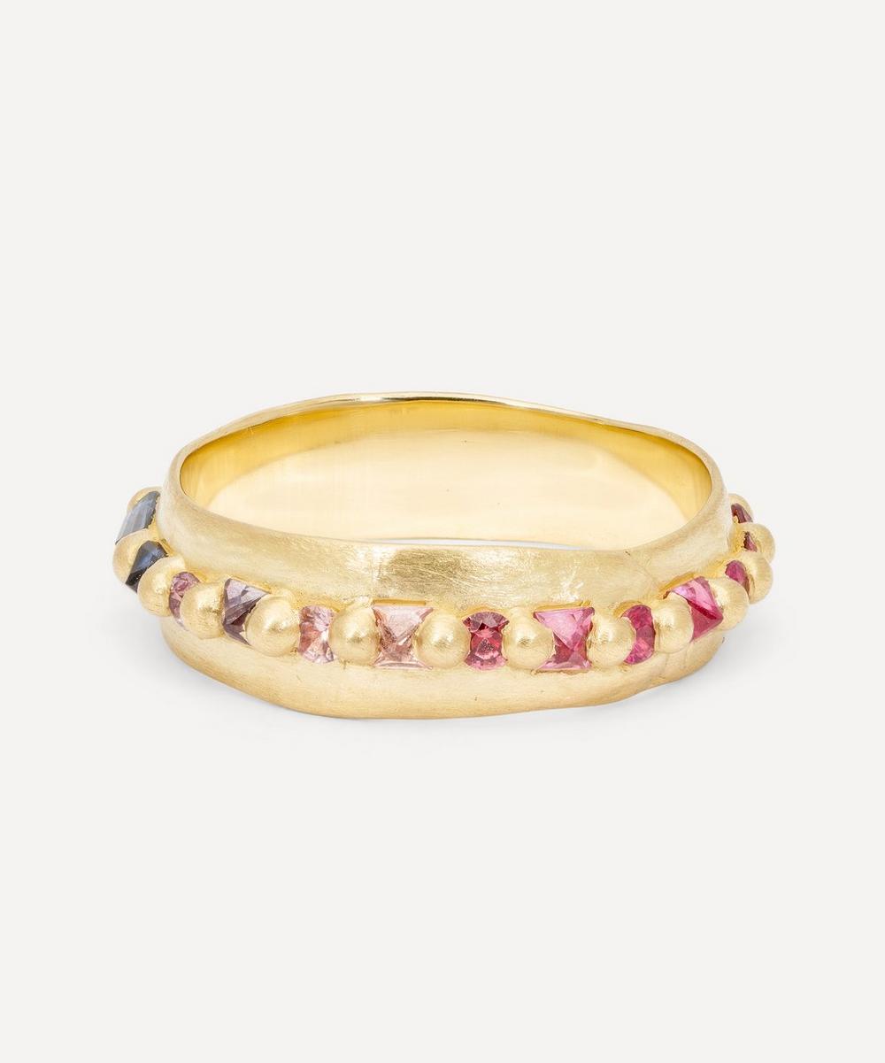 Liberty London Polly Wales 18ct Gold Wide Mixed Cut Rainbow Nina Band Ring