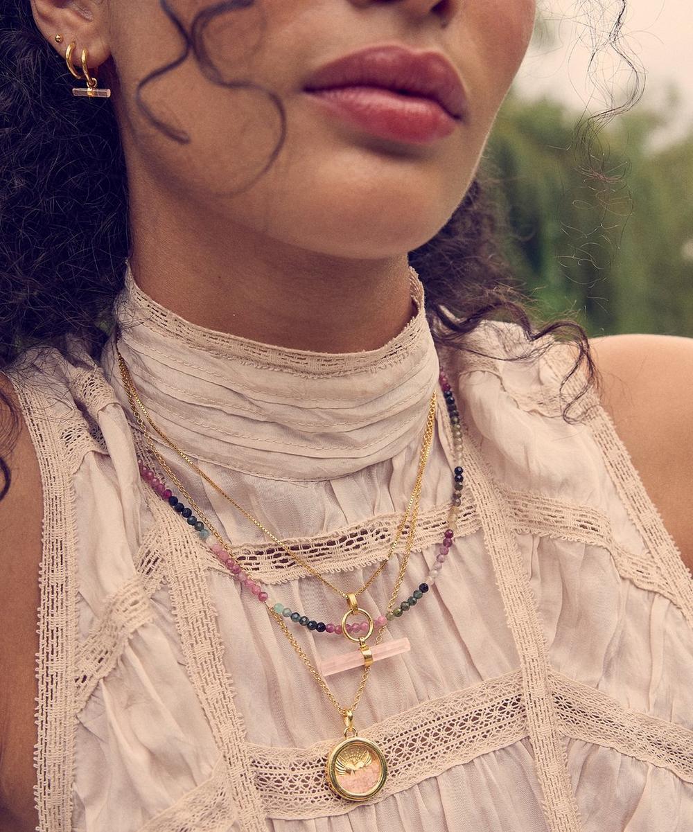 liberty london Rachel Jackson 18ct Gold-Plated Love T-Bar Rose Quartz Pendant Necklace