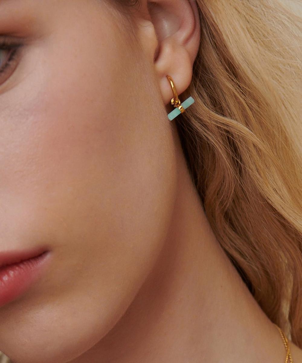 liberty london Rachel Jackson 22ct Gold-Plated Amazonite T-Bar Huggie Hoop Earrings