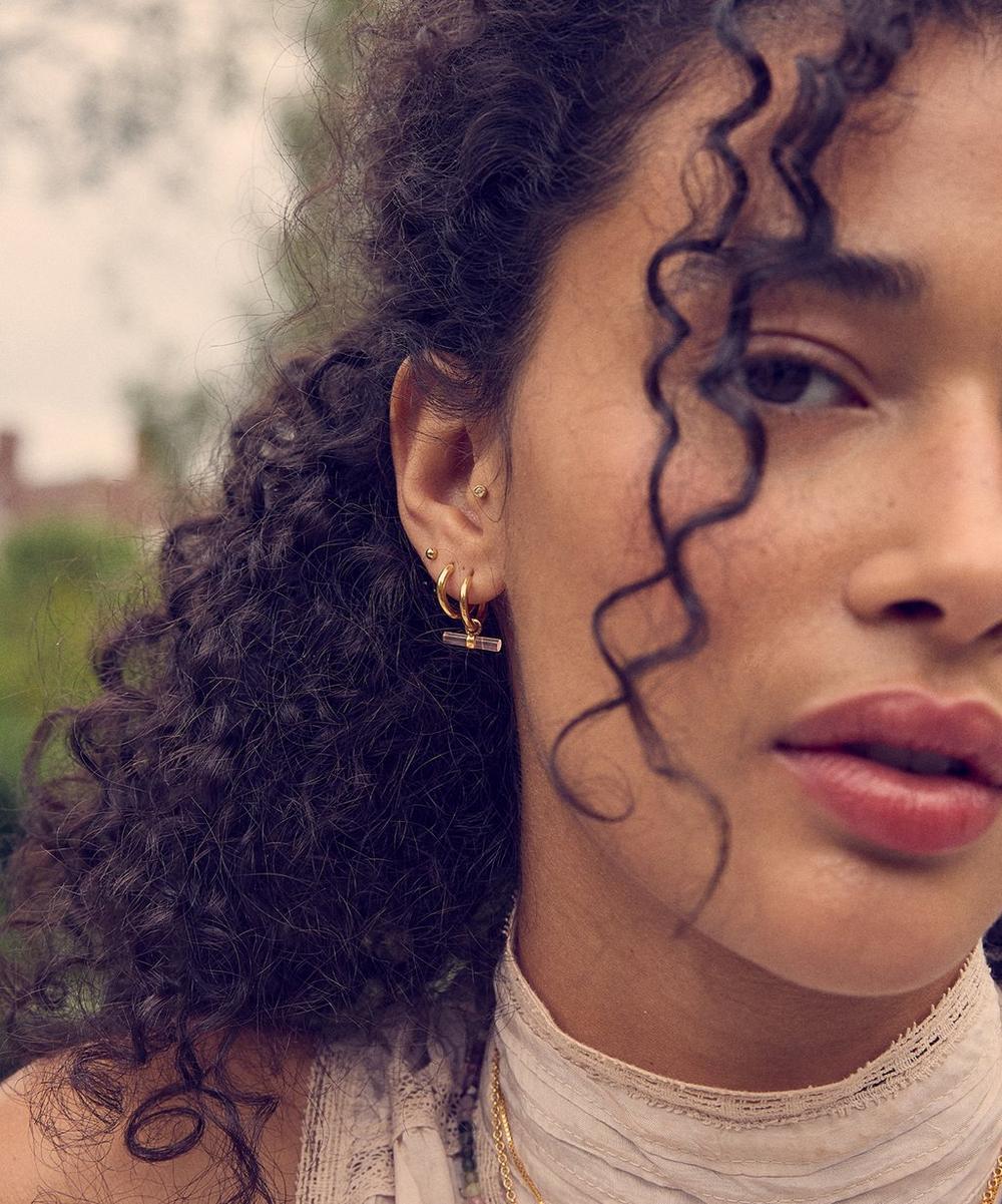 liberty london Rachel Jackson 22ct Gold-Plated Mini Love T-Bar Rose Quartz Huggie Hoop Earrings