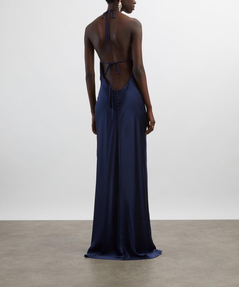 Liberty London Reformation Jeanie Navy Silk Maxi Dress