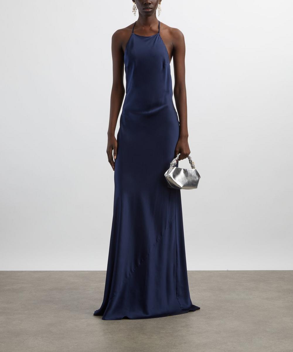 liberty london Reformation Jeanie Navy Silk Maxi Dress