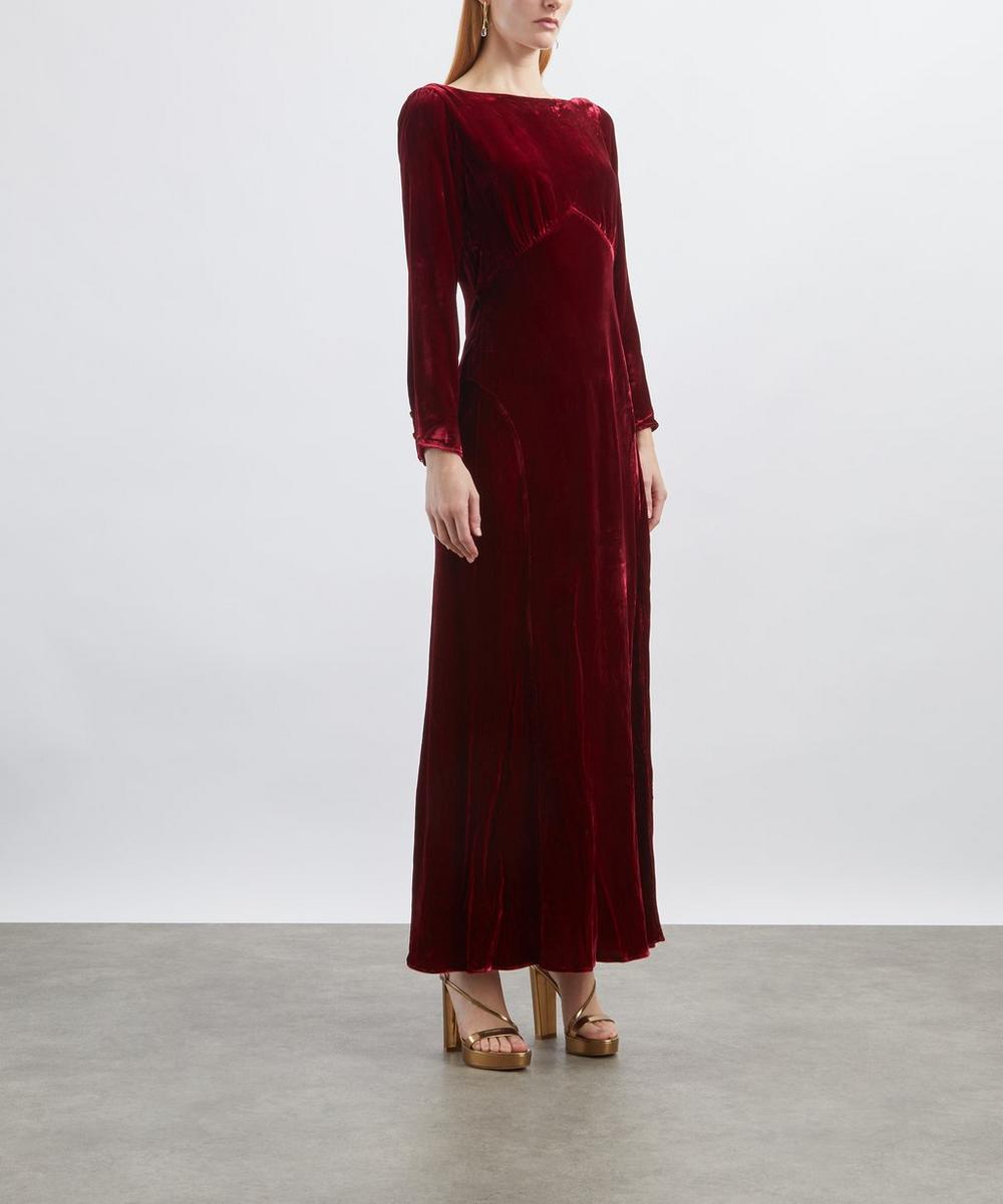 Liberty London RIXO Devina Burgundy Silk-Velvet Dress