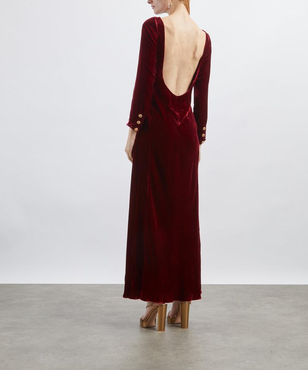 Liberty London RIXO Devina Burgundy Silk-Velvet Dress