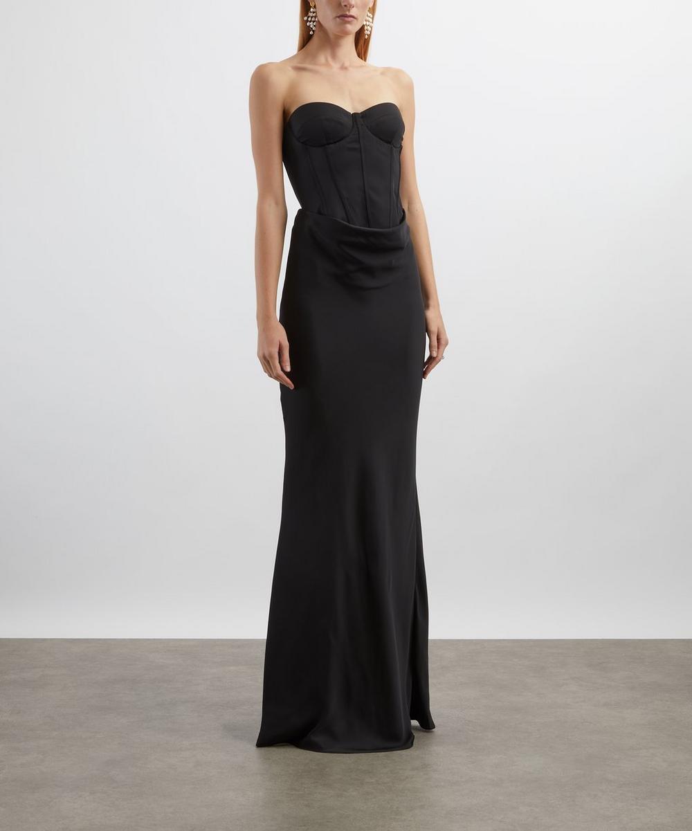 Liberty London ROTATE Birger Christensen Black Satin Corset Maxi Dress