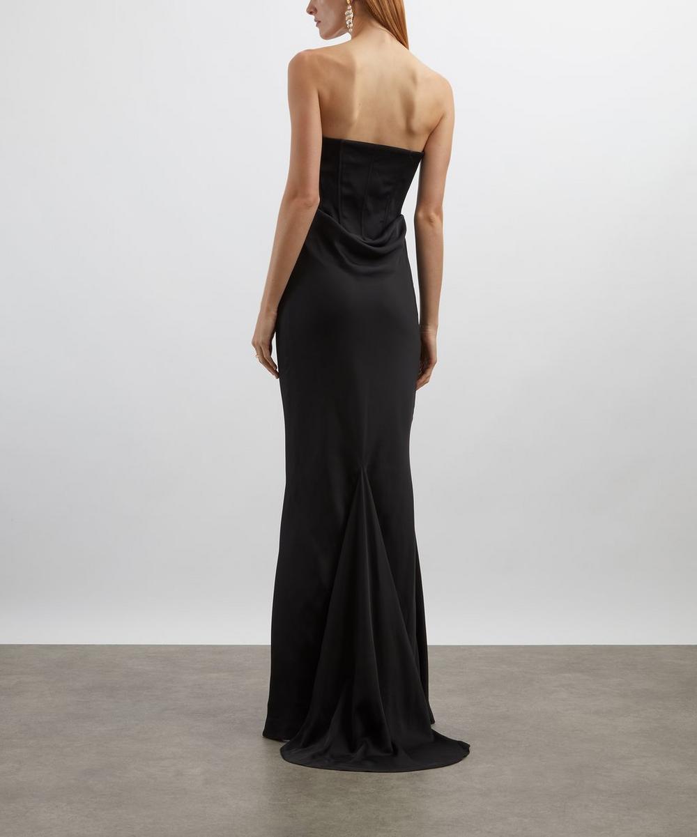 Liberty London ROTATE Birger Christensen Black Satin Corset Maxi Dress