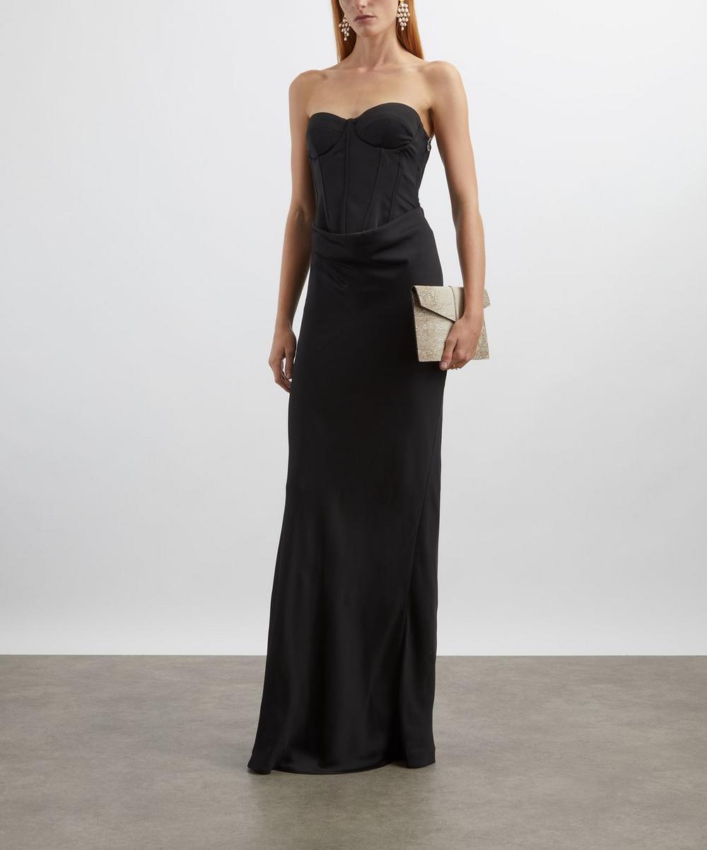 liberty london ROTATE Birger Christensen Black Satin Corset Maxi Dress