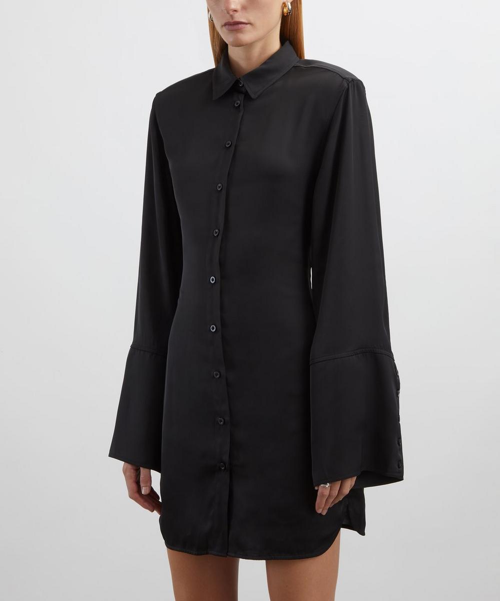 Liberty London ROTATE Birger Christensen Black Satin Tie Shirt Dress