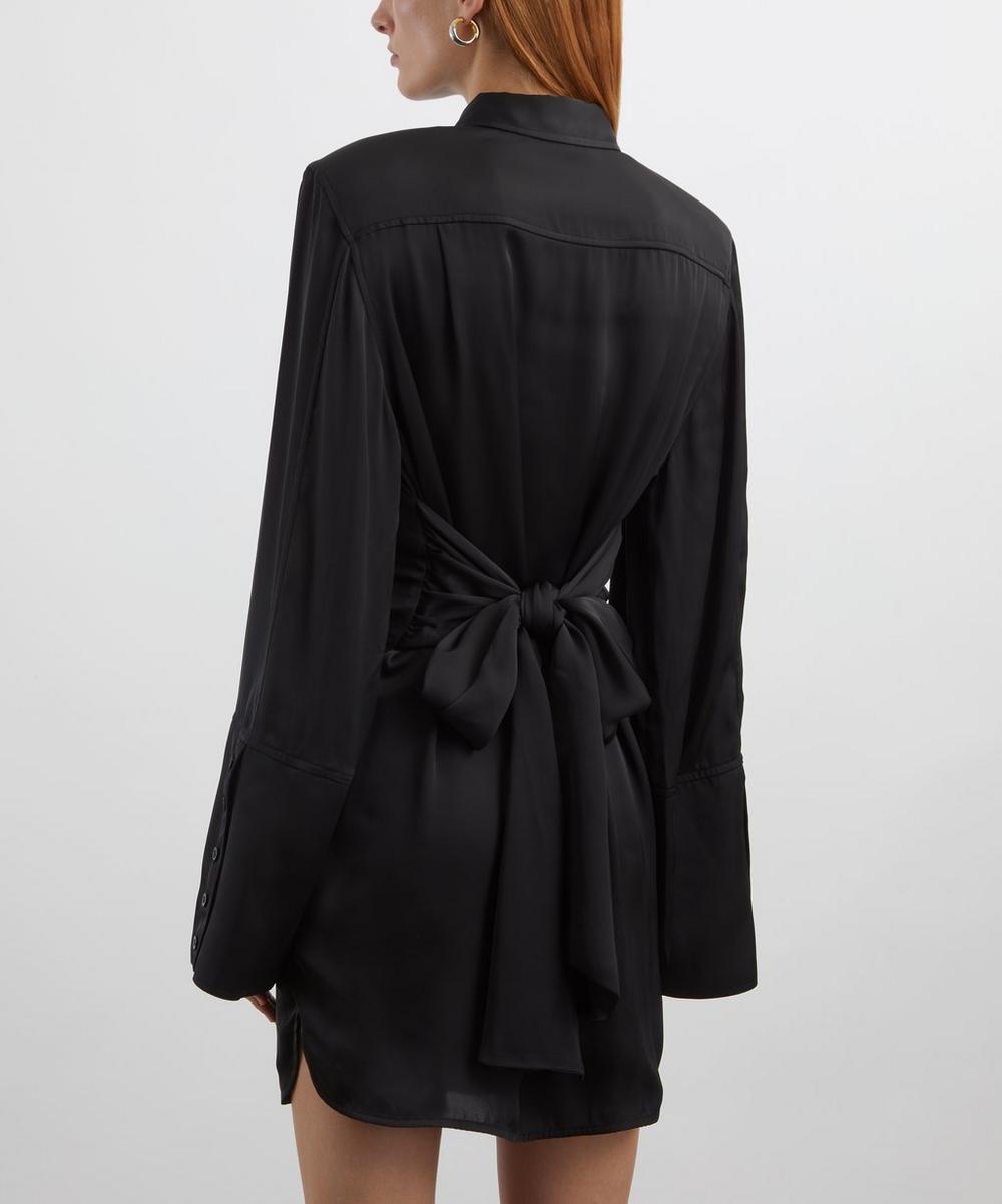 Liberty London ROTATE Birger Christensen Black Satin Tie Shirt Dress