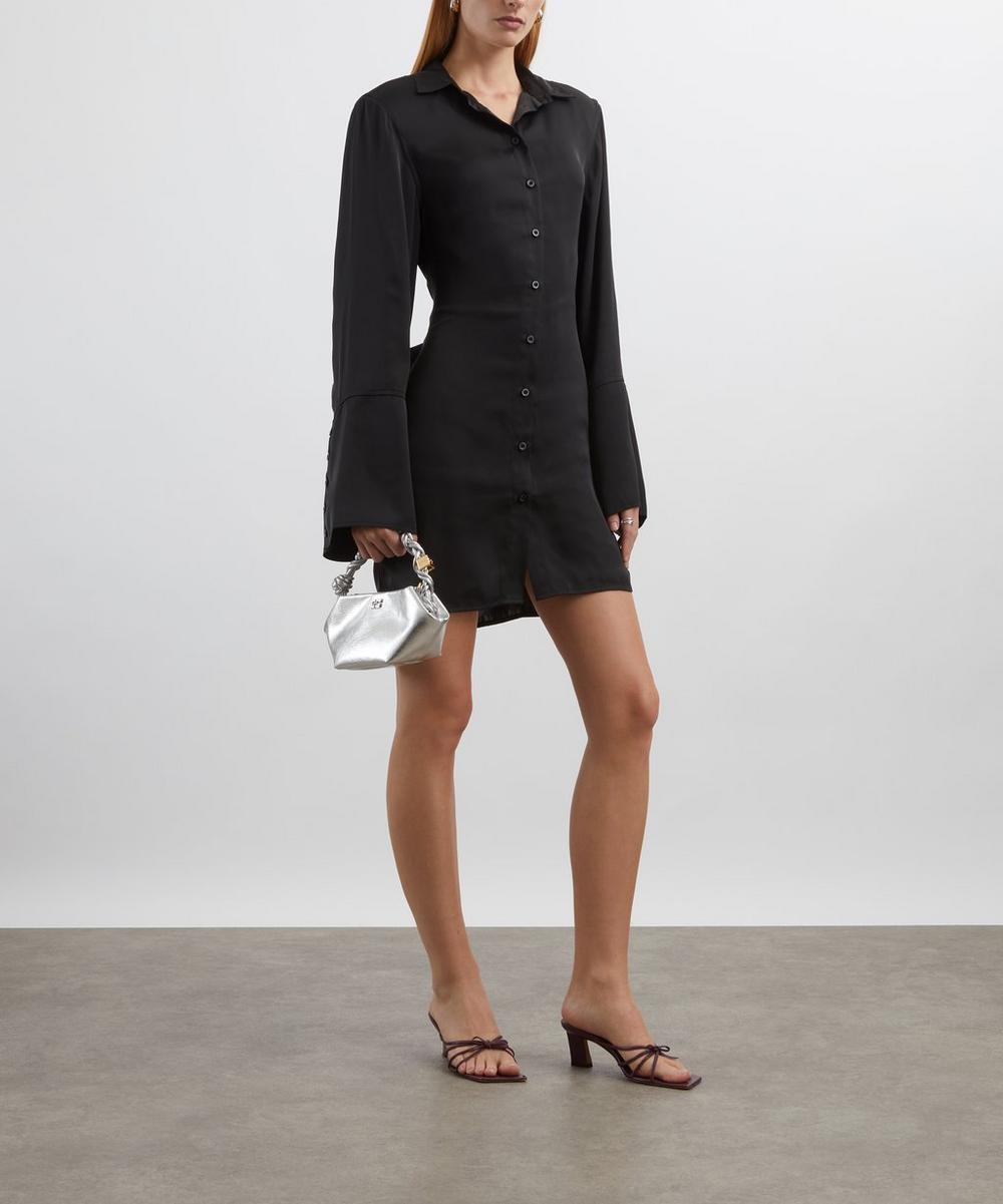 liberty london ROTATE Birger Christensen Black Satin Tie Shirt Dress