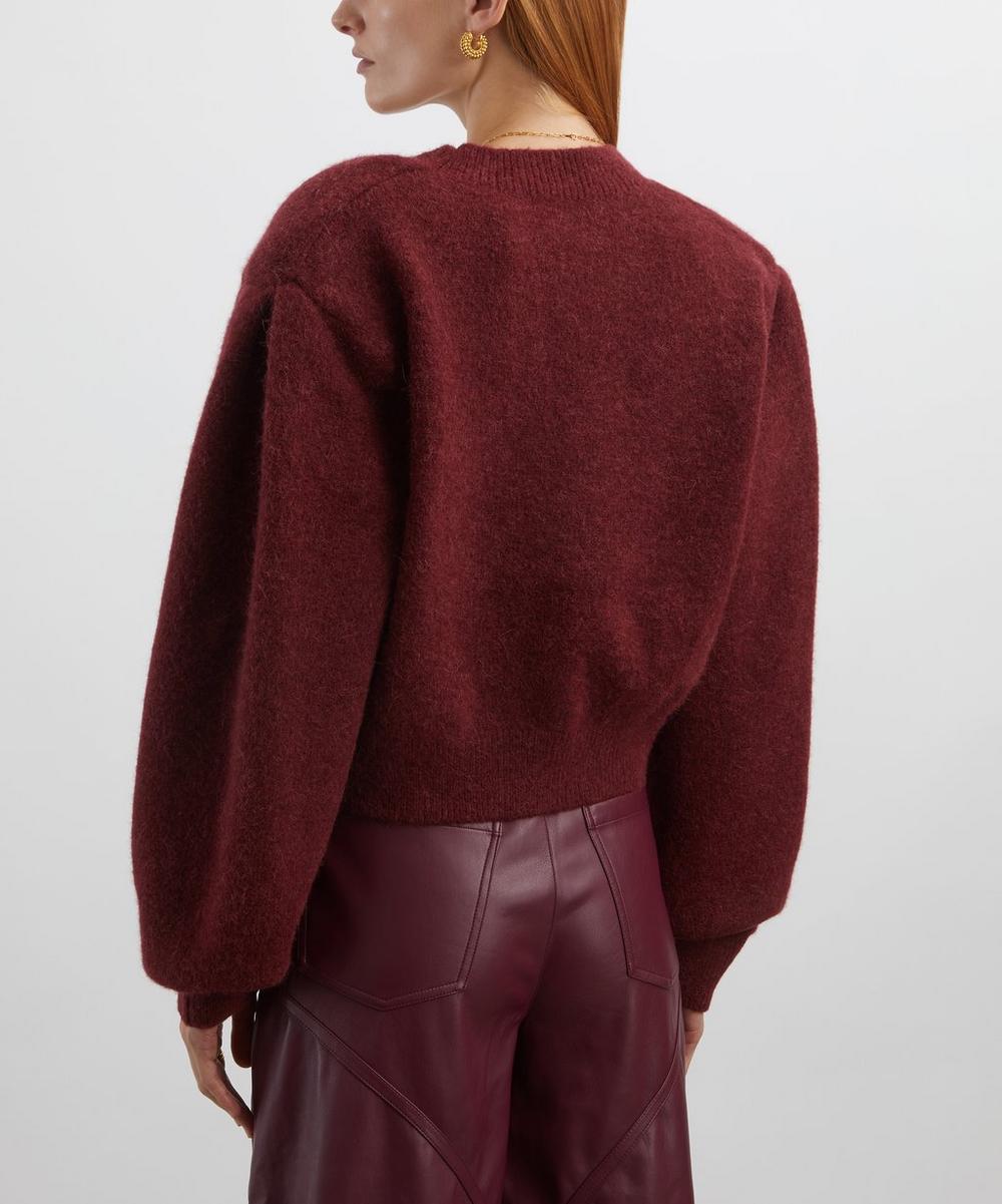 Liberty London ROTATE Birger Christensen Bordeaux Knit Puff-Sleeve Cardigan