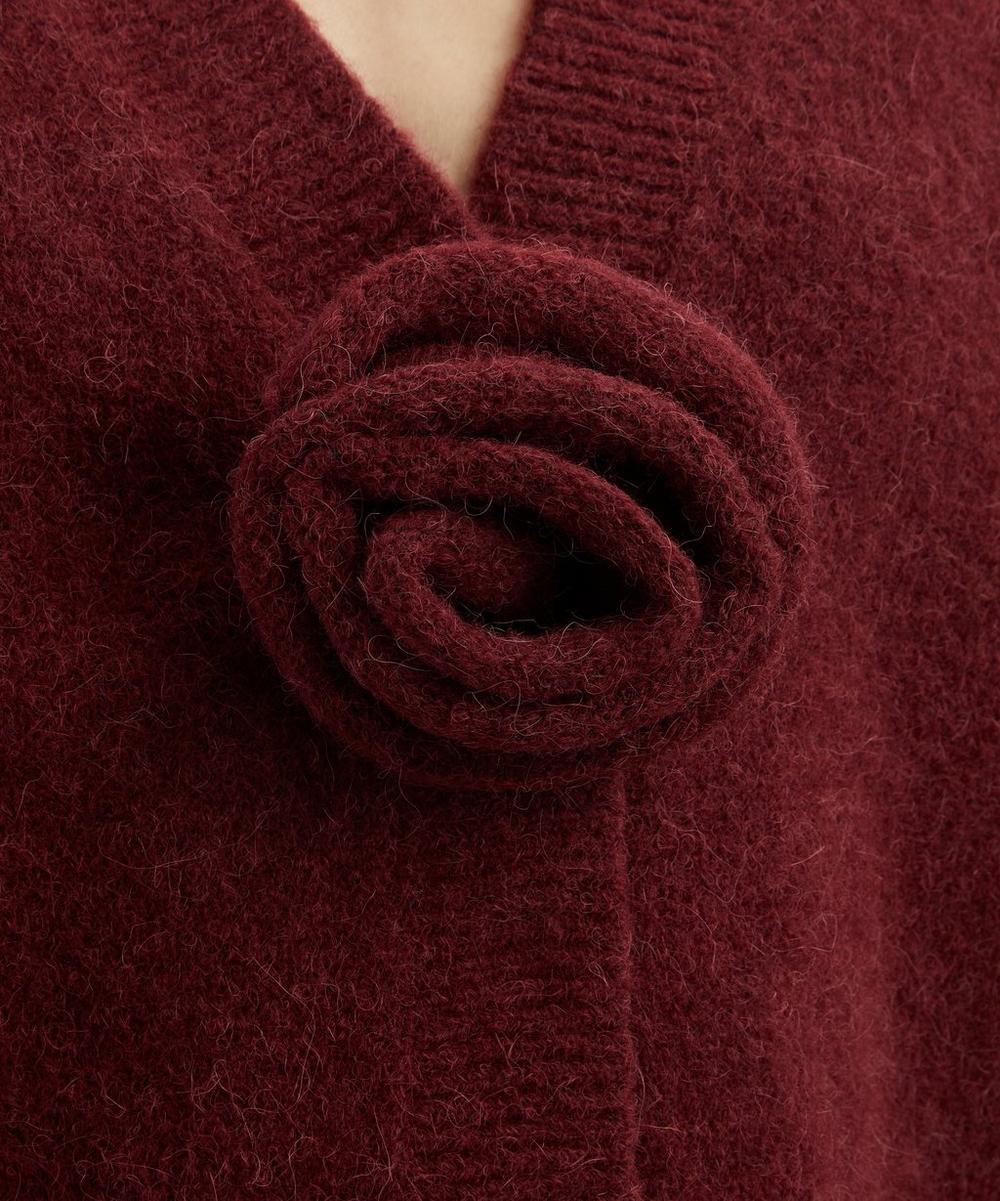 Liberty London ROTATE Birger Christensen Bordeaux Knit Puff-Sleeve Cardigan