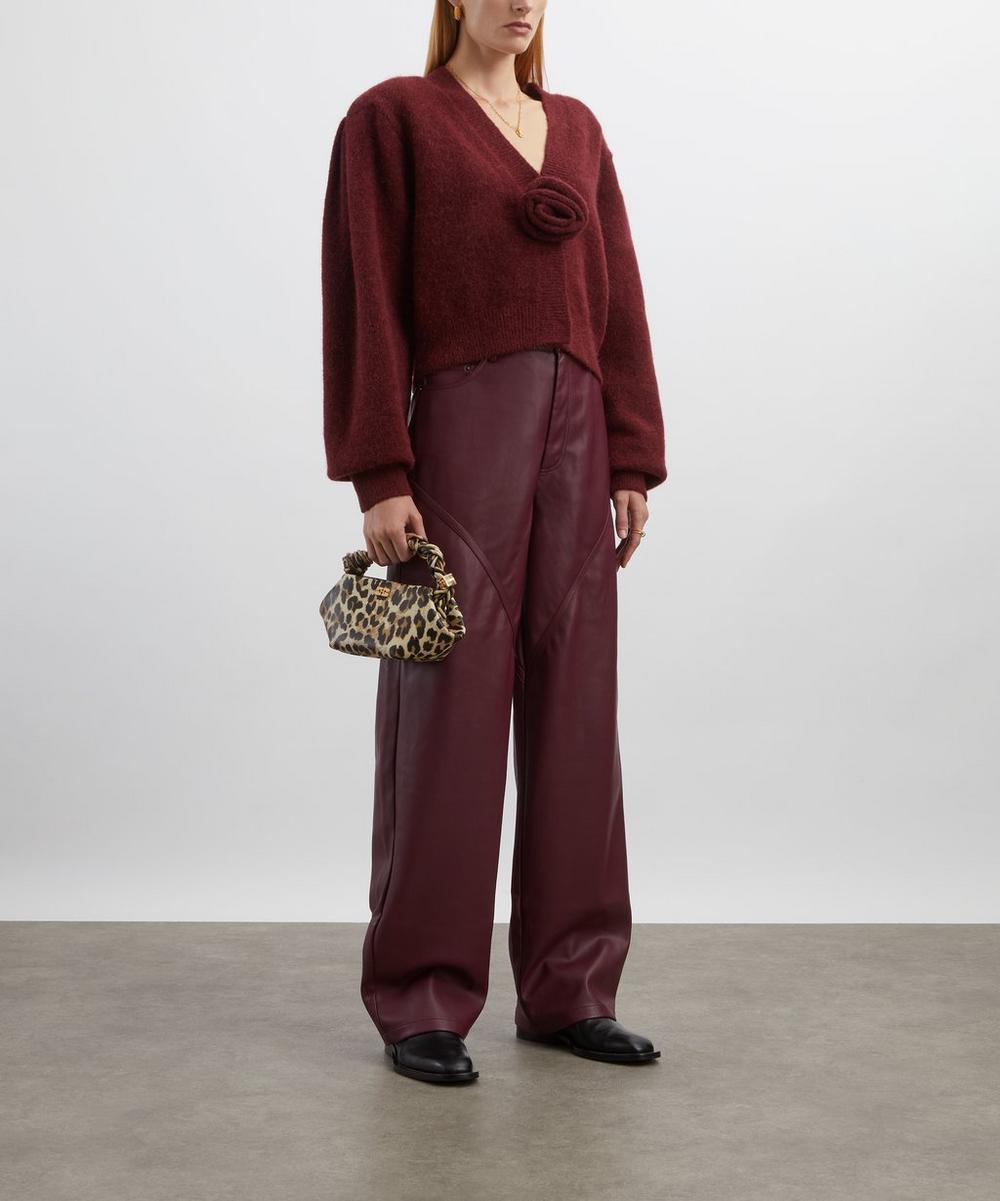 liberty london ROTATE Birger Christensen Bordeaux Knit Puff-Sleeve Cardigan