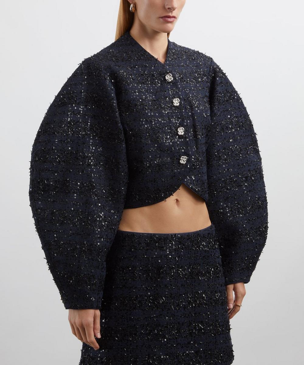 Liberty London ROTATE Birger Christensen Bouclé Short Dark Blue Jacket