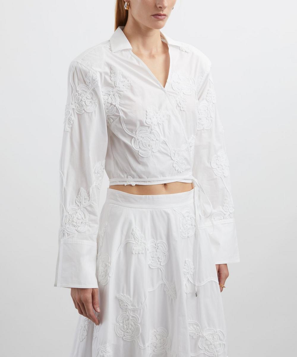 Liberty London ROTATE Birger Christensen Bright White Flower Wrap Shirt
