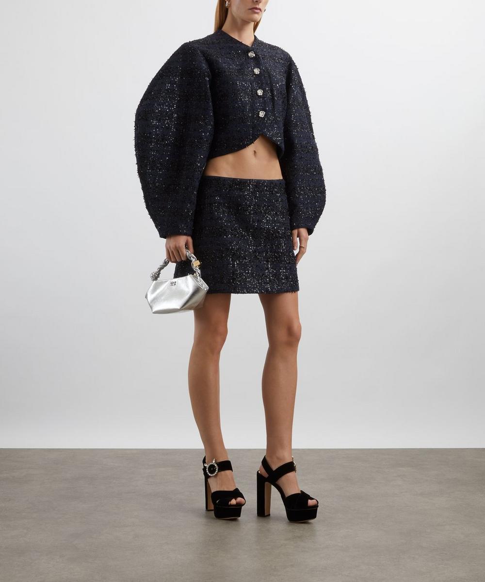 liberty london ROTATE Birger Christensen Dark Blue Bouclé Mini Skirt
