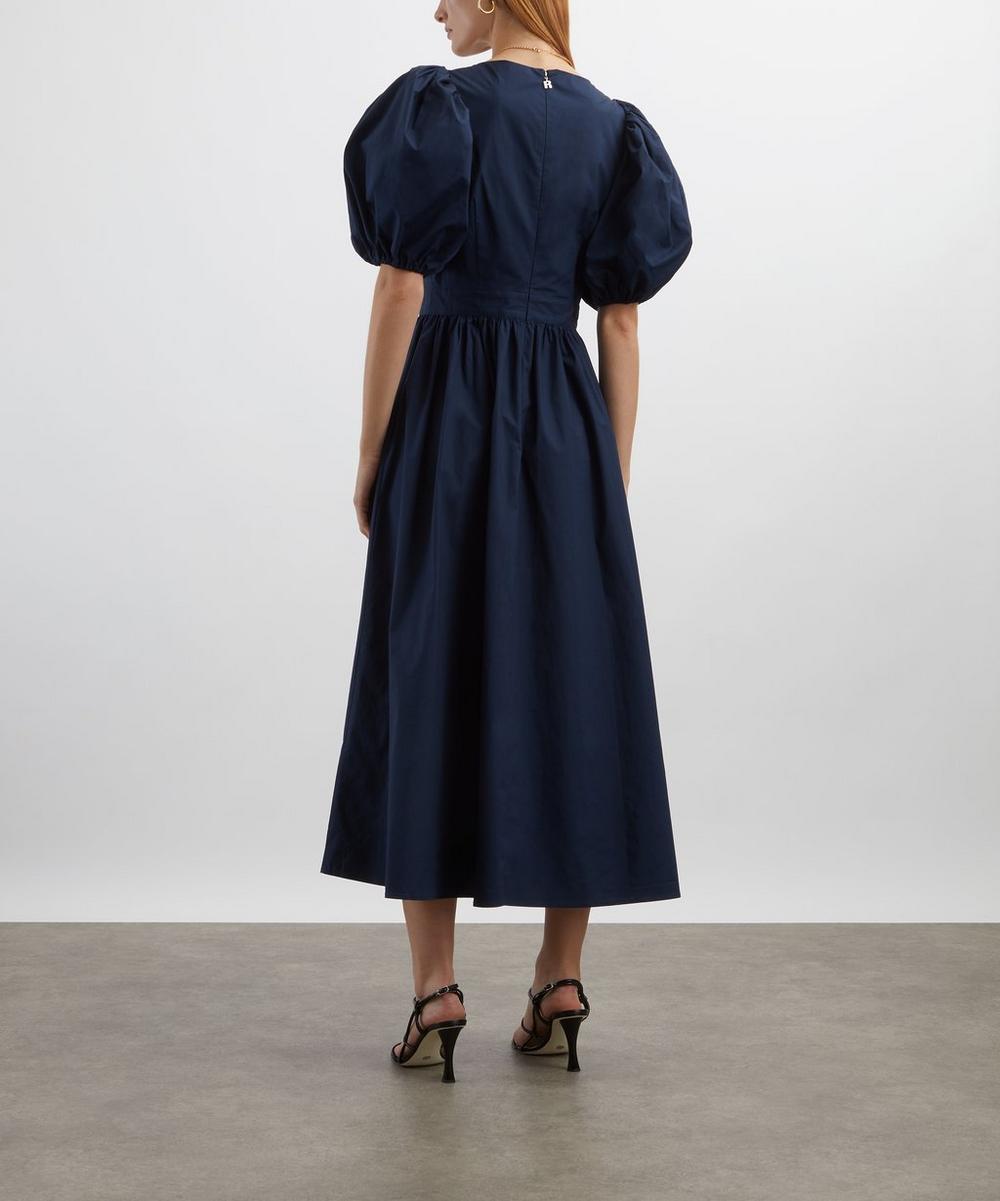 Liberty London ROTATE Birger Christensen Dark Blue Puff-Sleeve Midi Dress
