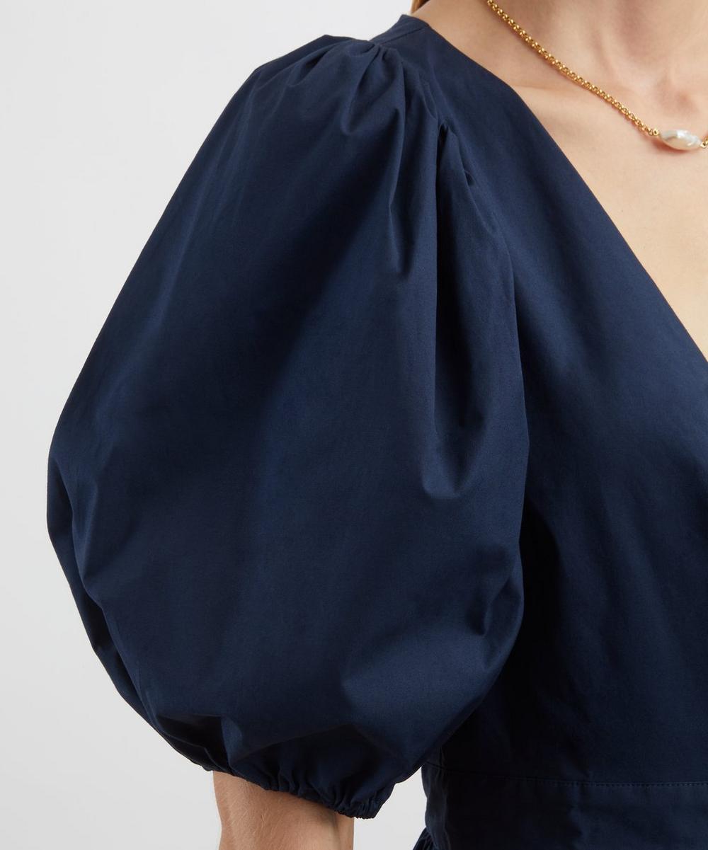 Liberty London ROTATE Birger Christensen Dark Blue Puff-Sleeve Midi Dress