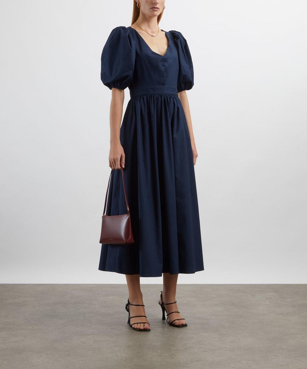 liberty london ROTATE Birger Christensen Dark Blue Puff-Sleeve Midi Dress