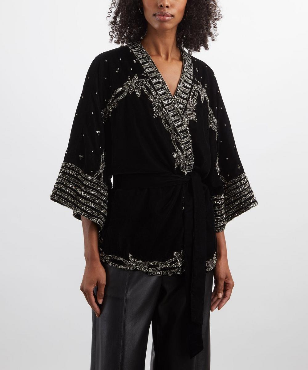 Liberty London Scarlett Poppies Starlight Velvet Kimono