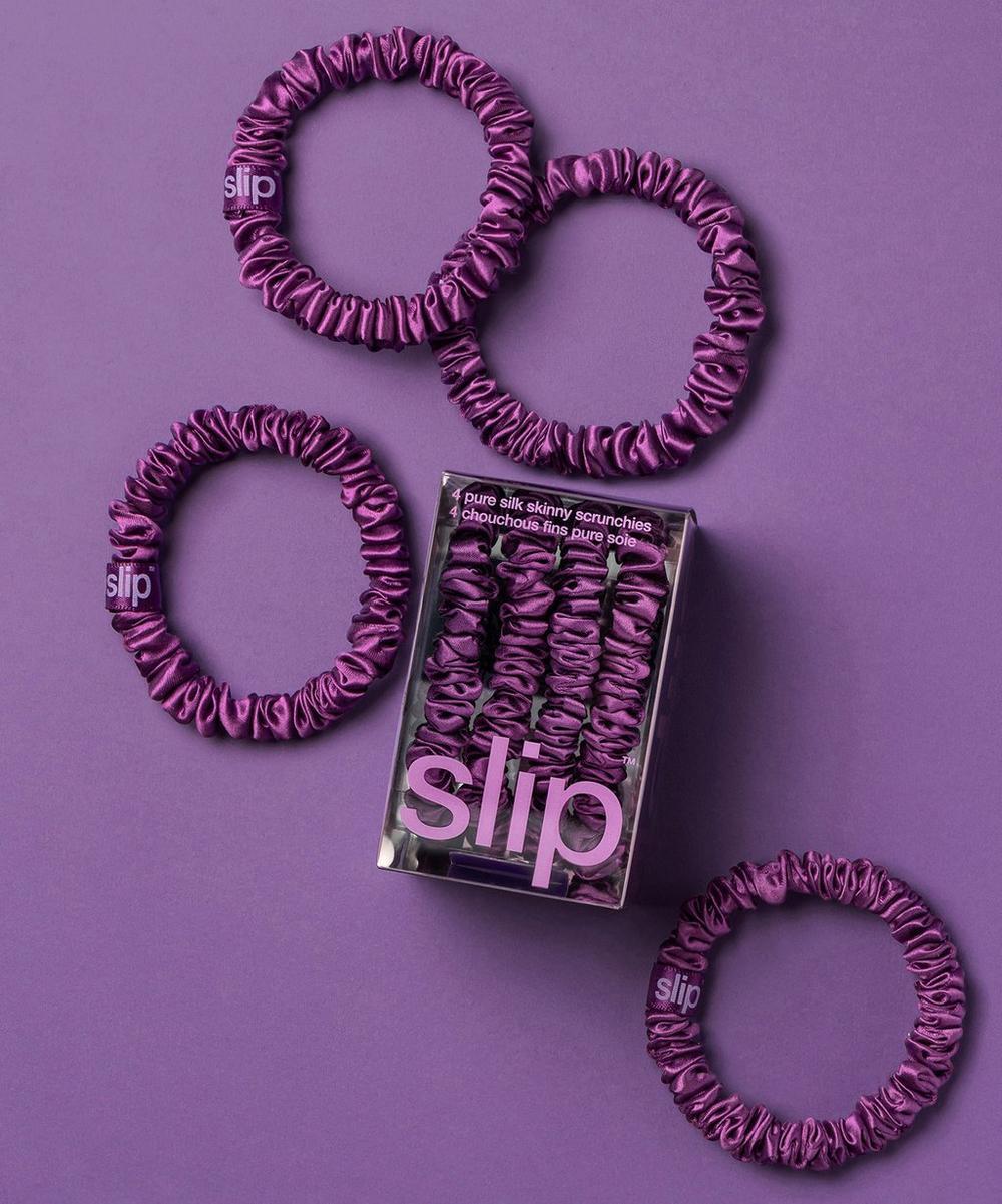 Liberty London Slip Dark Purple Skinny Silk Scrunchies Pack Of 4