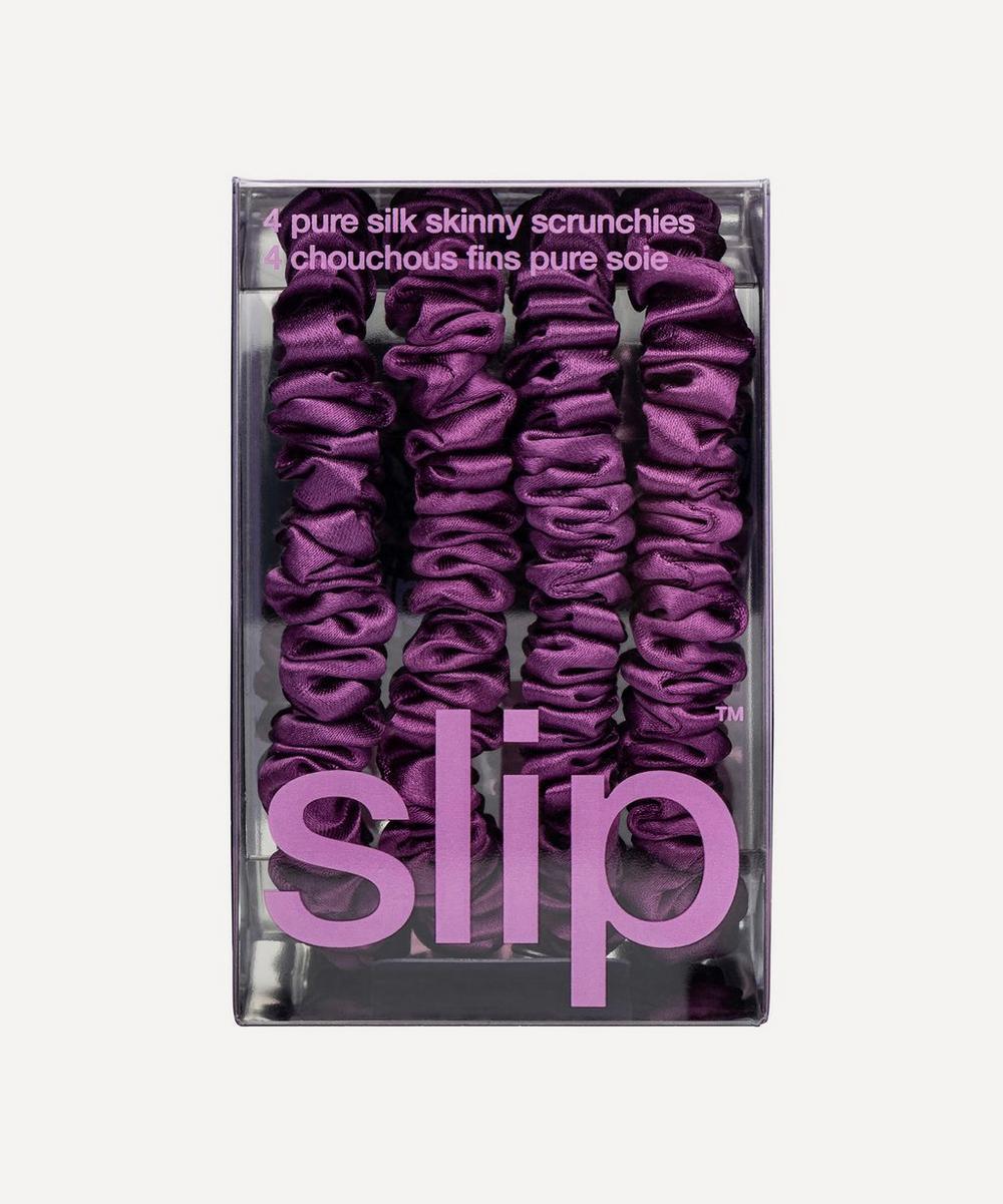 Liberty London Slip Dark Purple Skinny Silk Scrunchies Pack Of 4