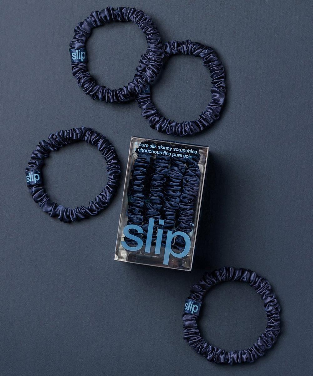 Liberty London Slip Navy Skinny Silk Scrunchies Pack Of 4