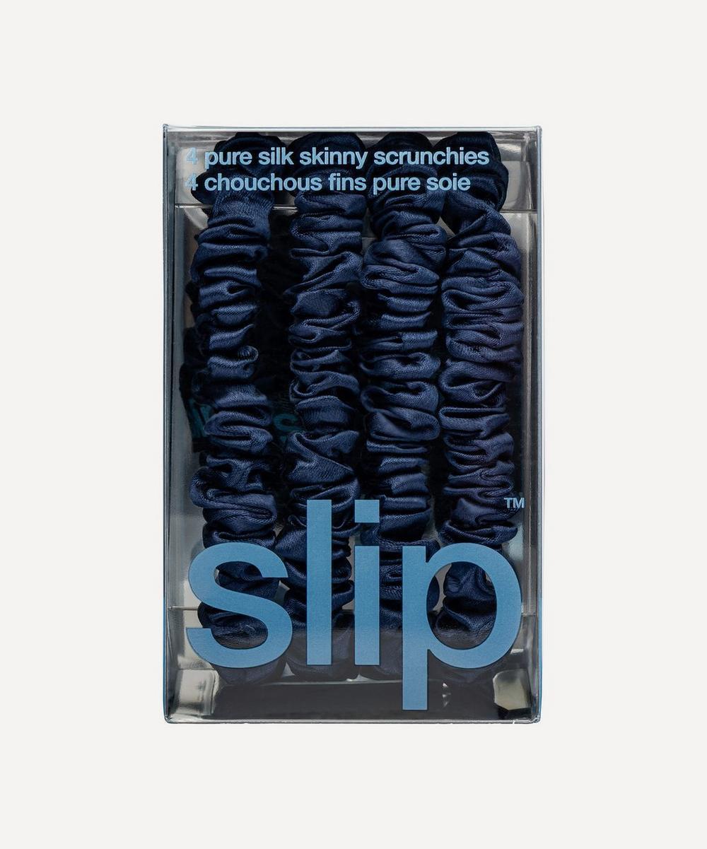 Liberty London Slip Navy Skinny Silk Scrunchies Pack Of 4