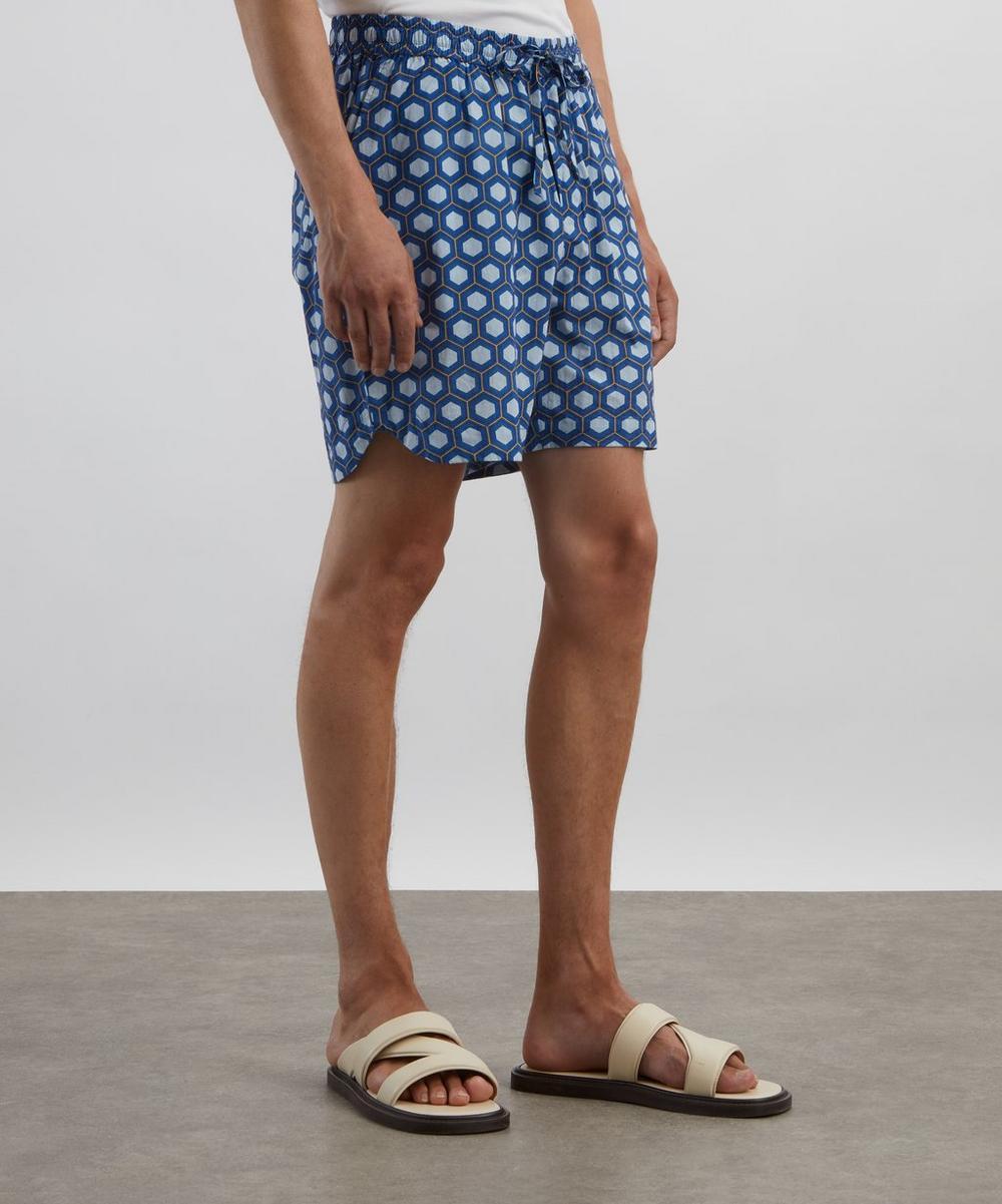 Liberty London SMR Days Blue Block Geometric Print Es Cubells Cotton Shorts