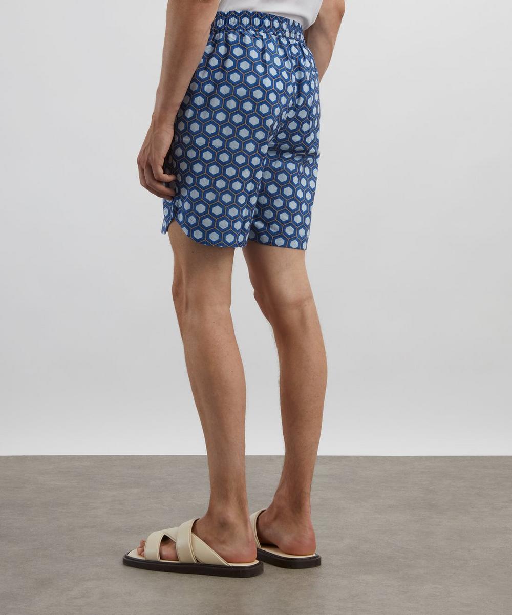 Liberty London SMR Days Blue Block Geometric Print Es Cubells Cotton Shorts