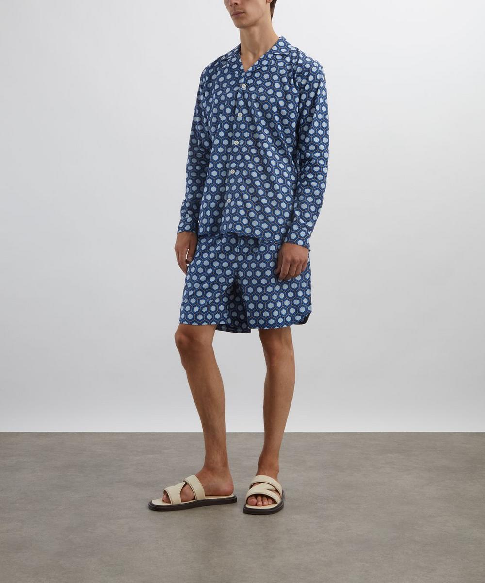 liberty london SMR Days Blue Block Geometric Print Es Cubells Cotton Shorts