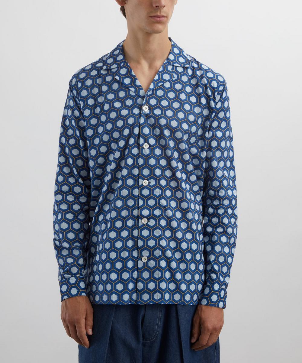 Liberty London SMR Days Blue Block Geometric Print Paloma Cotton Shirt