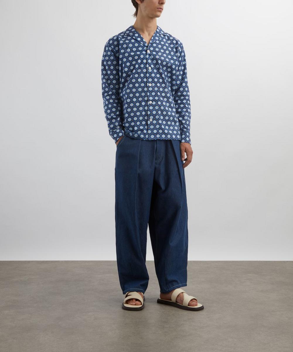 liberty london SMR Days Blue Block Geometric Print Paloma Cotton Shirt