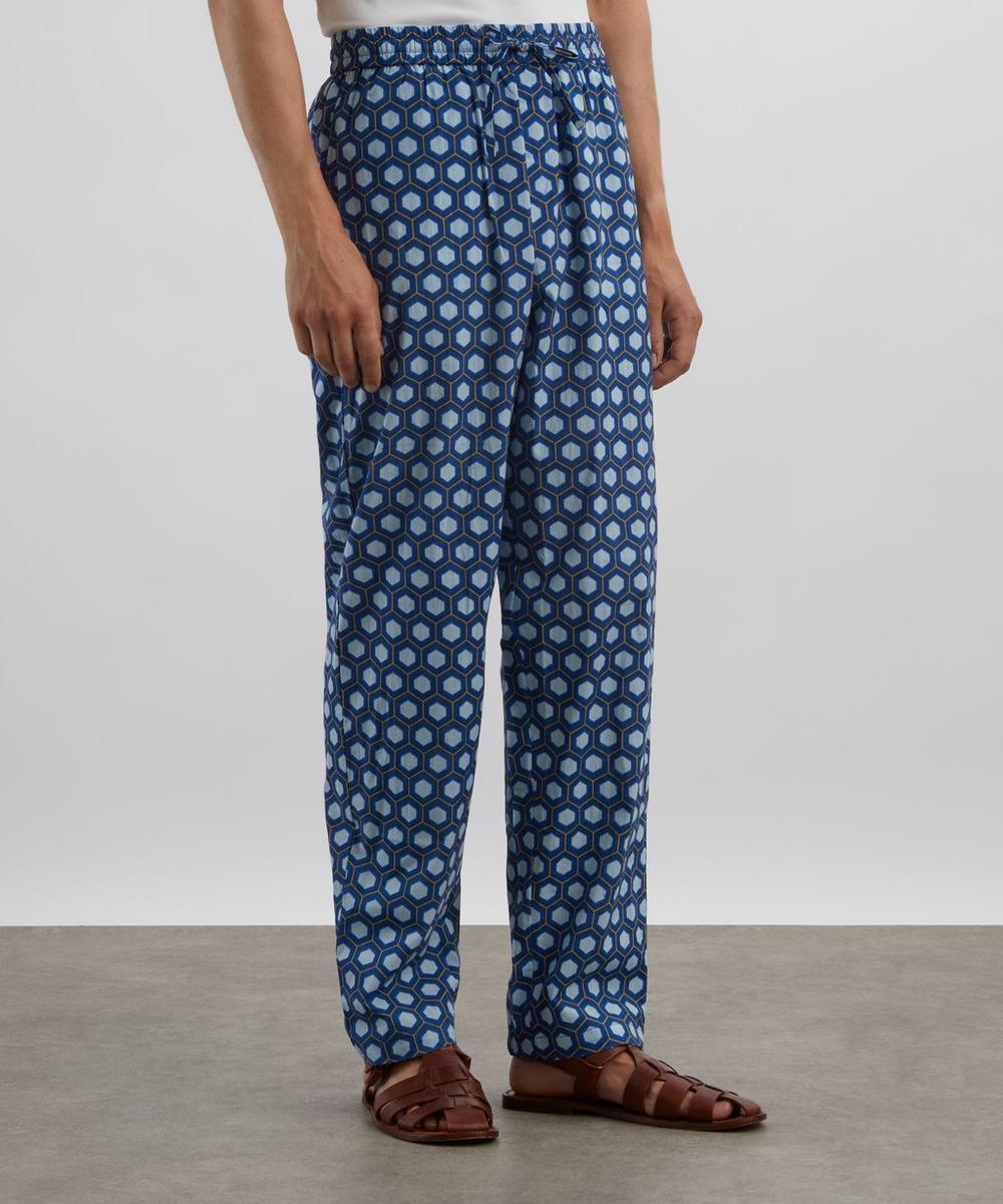 Liberty London SMR Days Blue Block Print Cotton Malibu Trousers