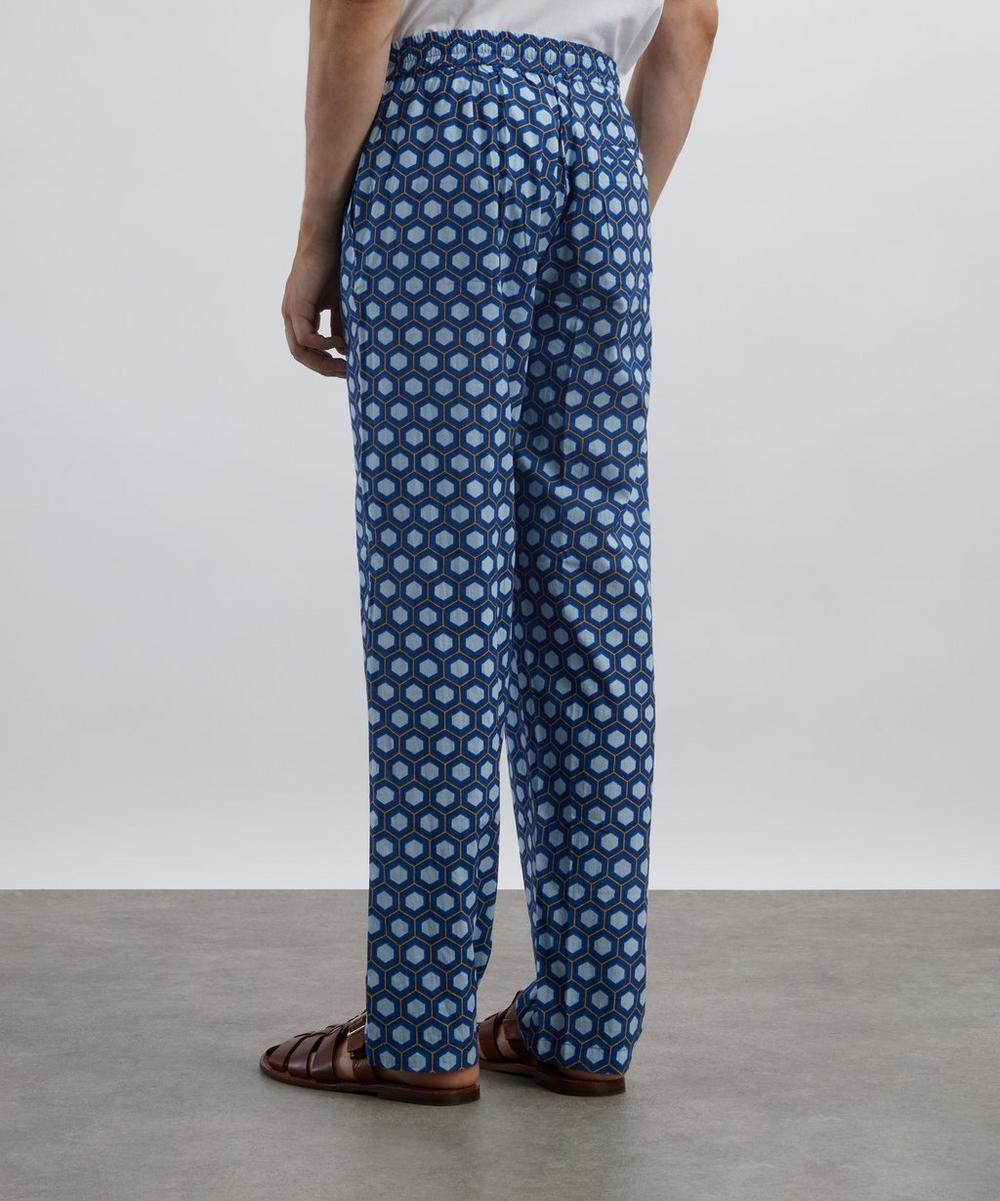 Liberty London SMR Days Blue Block Print Cotton Malibu Trousers