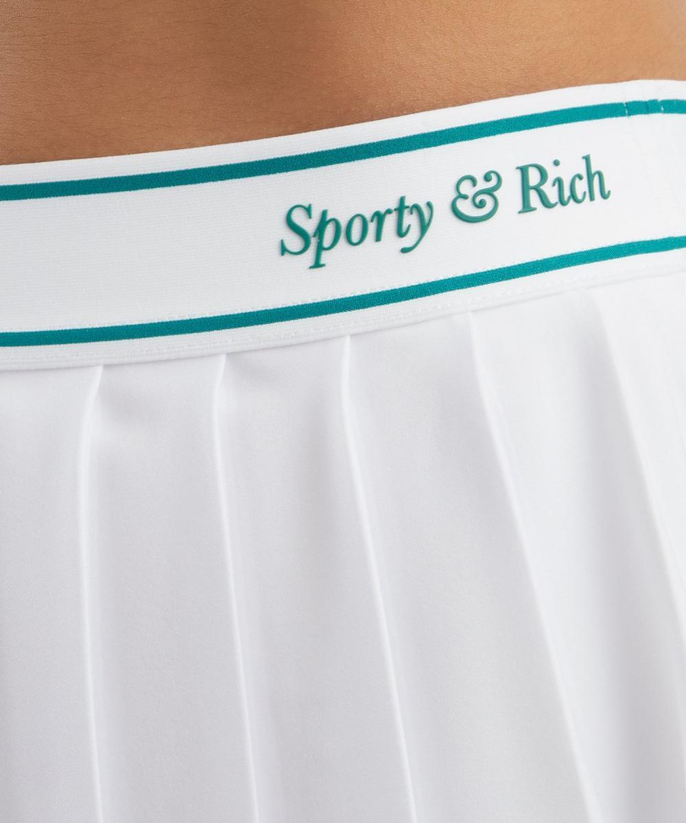 Liberty London Sporty & Rich White- Alpine Italic Logo-Pleated Skirt