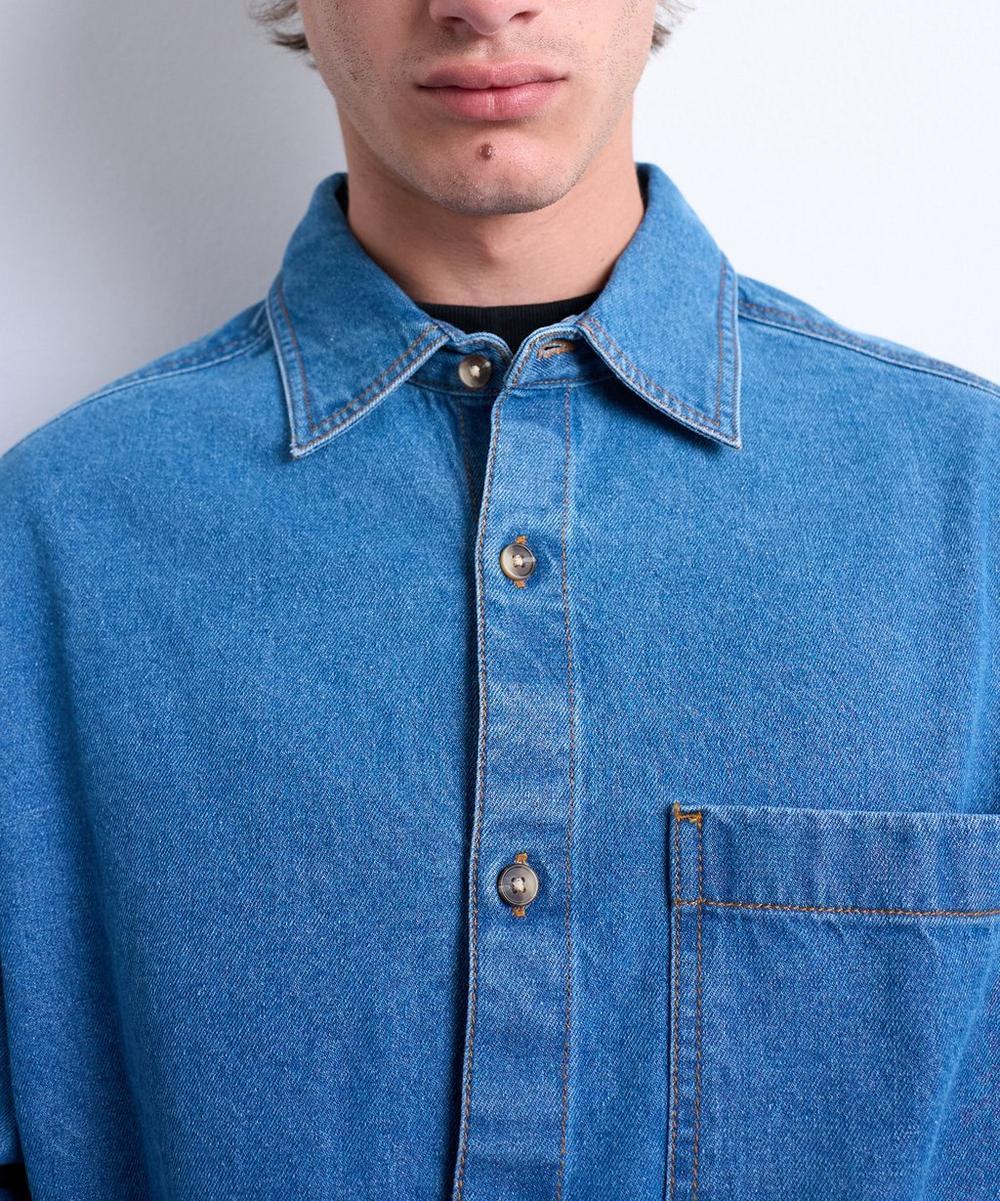 Liberty London TOPMAN Blue Long-Sleeve Washed Denim Shirt