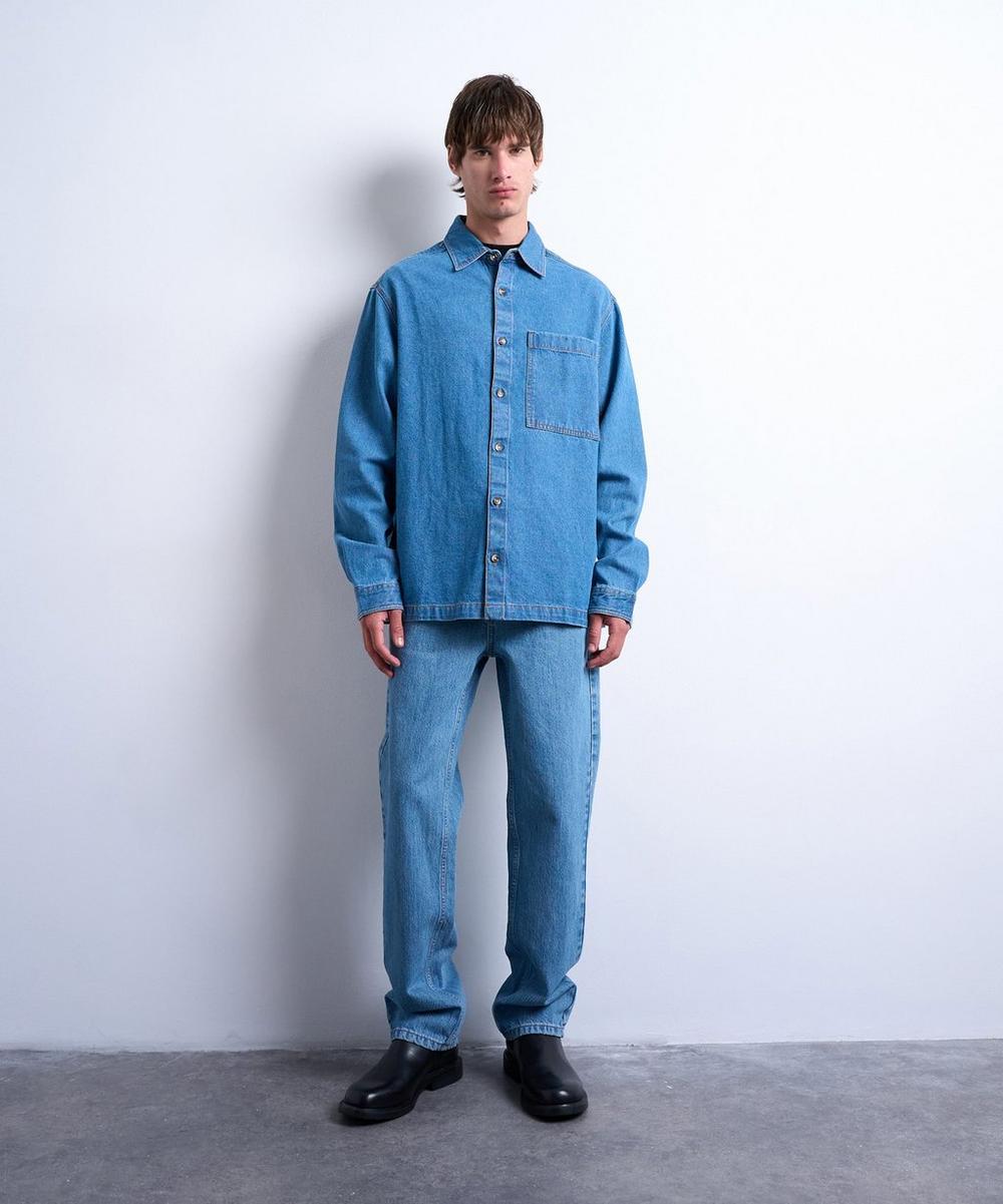 liberty london TOPMAN Blue Long-Sleeve Washed Denim Shirt
