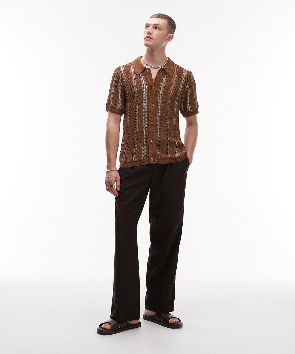 liberty london TOPMAN Brown Knitted Button-Through Shirt