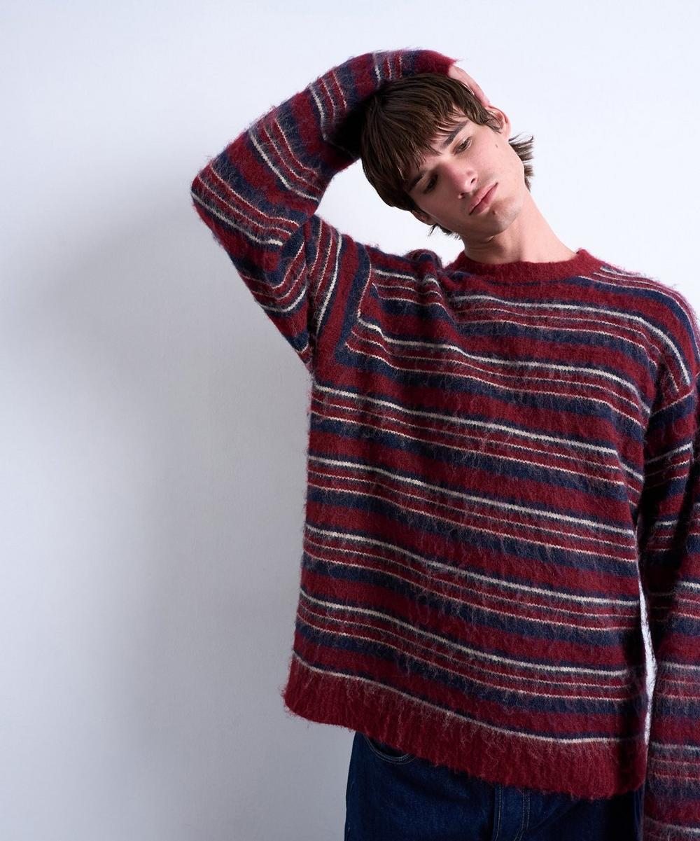 Liberty London TOPMAN Burgundy Fluffy Knit Relaxed Stripe Jumper