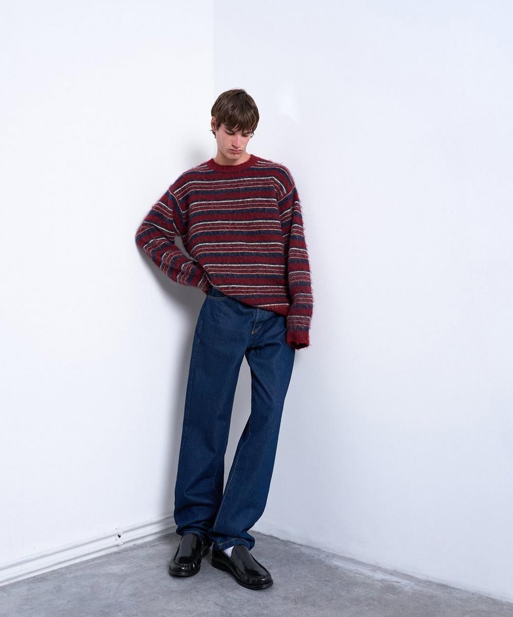 liberty london TOPMAN Burgundy Fluffy Knit Relaxed Stripe Jumper