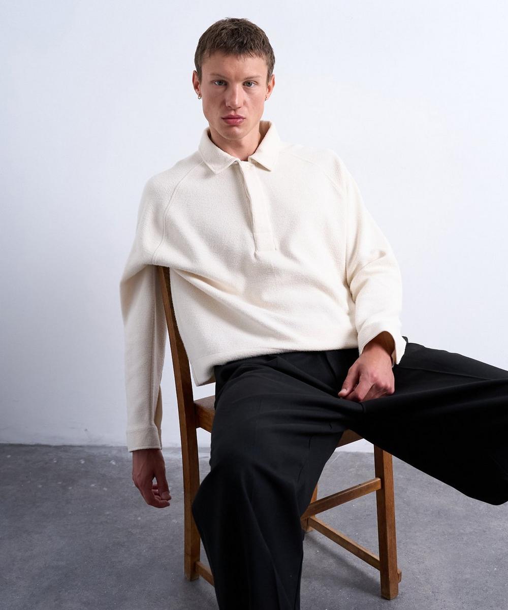 Liberty London TOPMAN Ecru Boxy-Fit Textured Ragan Polo Sweater