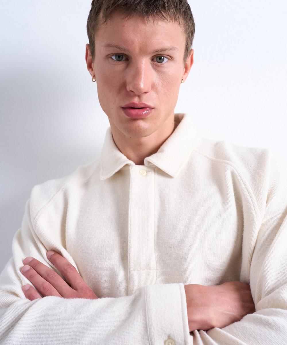 Liberty London TOPMAN Ecru Boxy-Fit Textured Ragan Polo Sweater