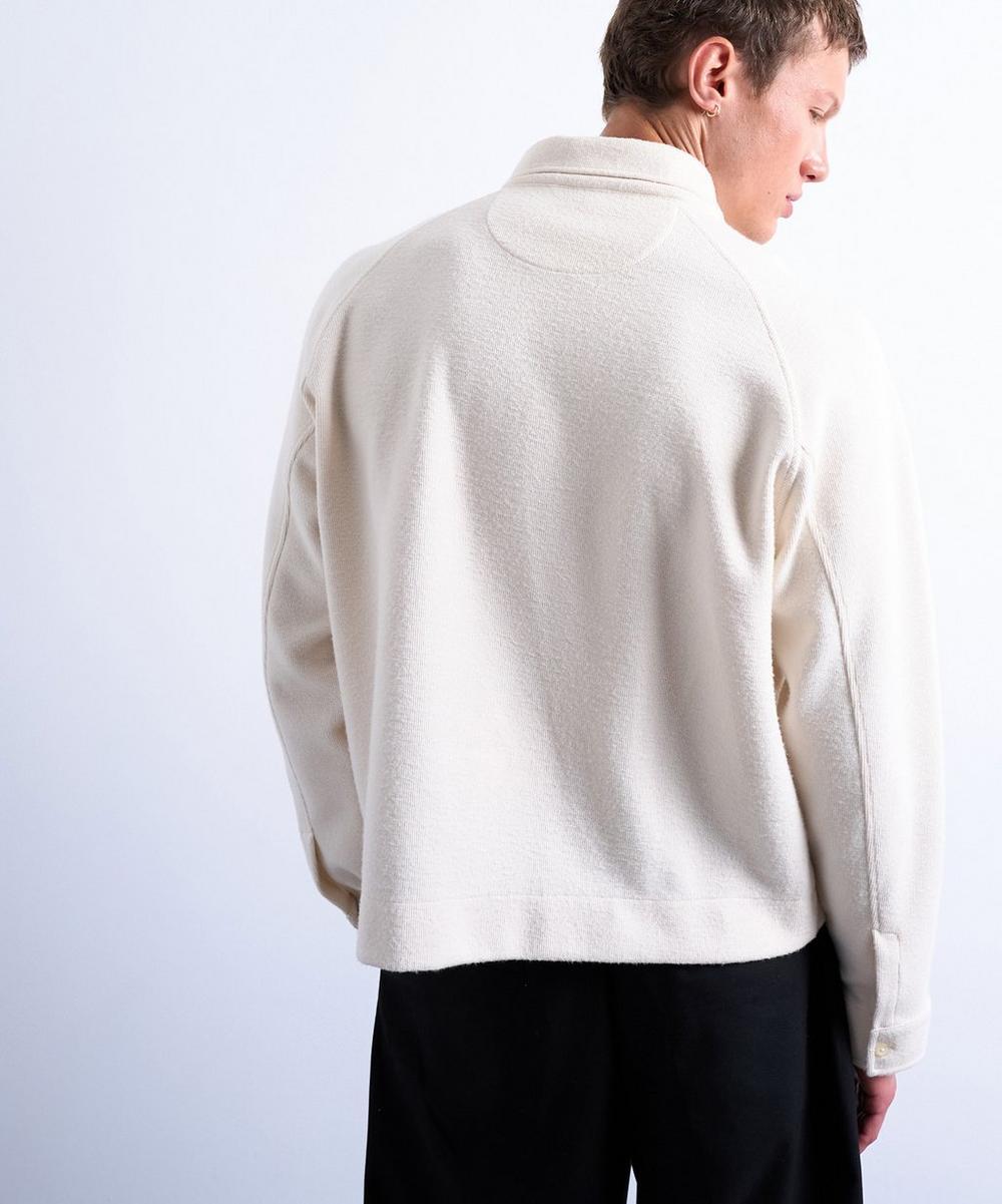 Liberty London TOPMAN Ecru Boxy-Fit Textured Ragan Polo Sweater