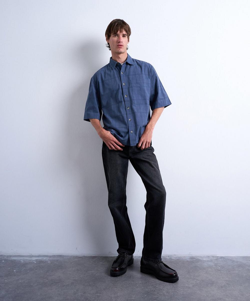 Liberty London TOPMAN Mid-Blue Short-Sleeve Textured Shirt